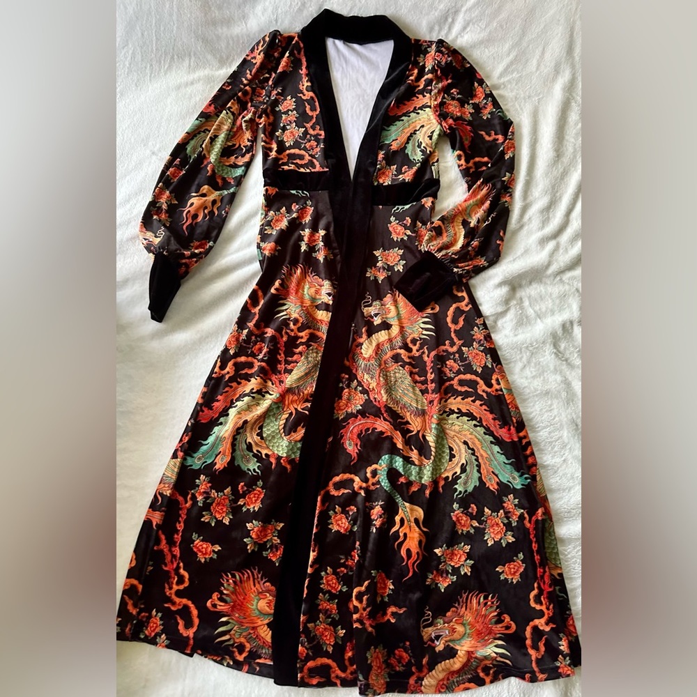 Blackmilk Dragon Rising Velvet Maxi Jacket